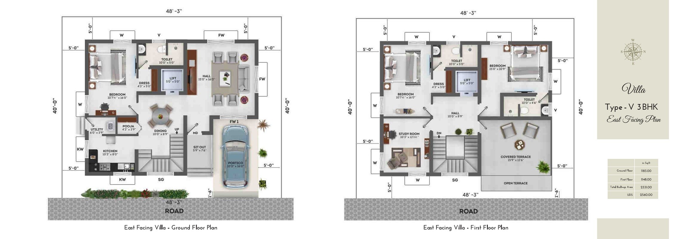 Floor plan of 3 BHK Villa - 2331 sq. ft. in Ananya Nana Nani Homes Phase 6, Coimbatore