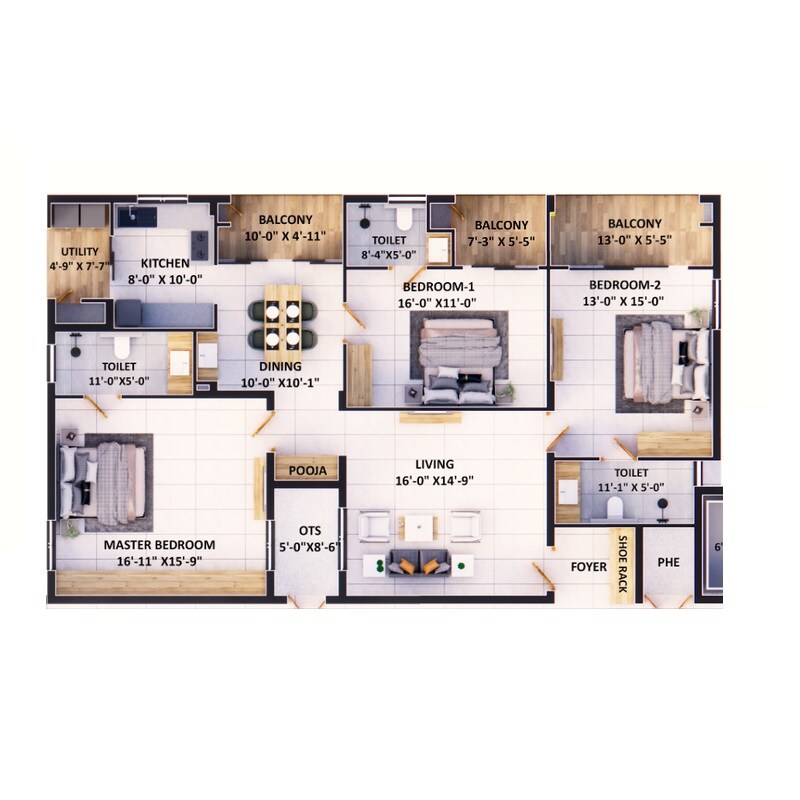 3 BHK 1988 Sq. Ft. Apartment