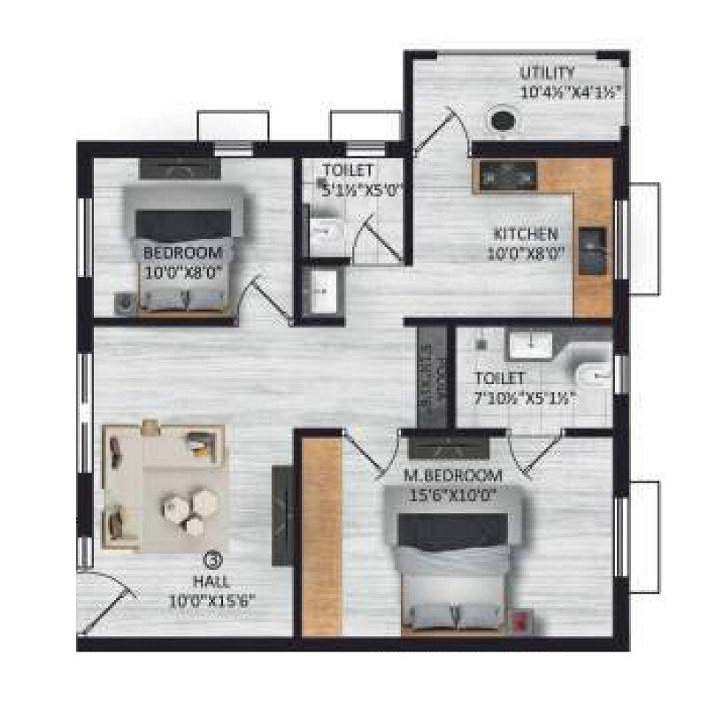 1 BHK 915 Sq. Ft. Apartment