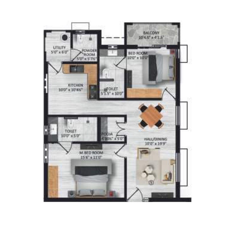 Floor plan of 2 BHK Apartment - 867 sq. ft. in Ananyas Nana Nani Homes Phase 7, Coimbatore