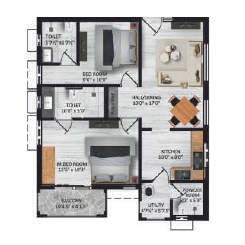 Floor plan of 2 BHK Apartment - 779 sq. ft. in Ananyas Nana Nani Homes Phase 7, Coimbatore