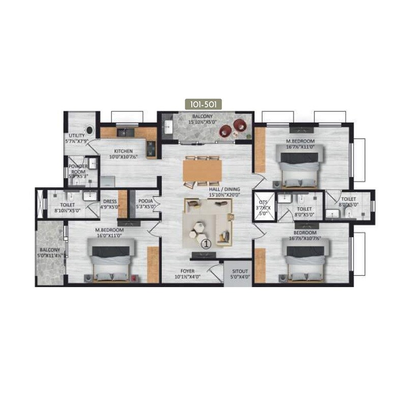 3 BHK 1805 Sq. Ft. Apartment