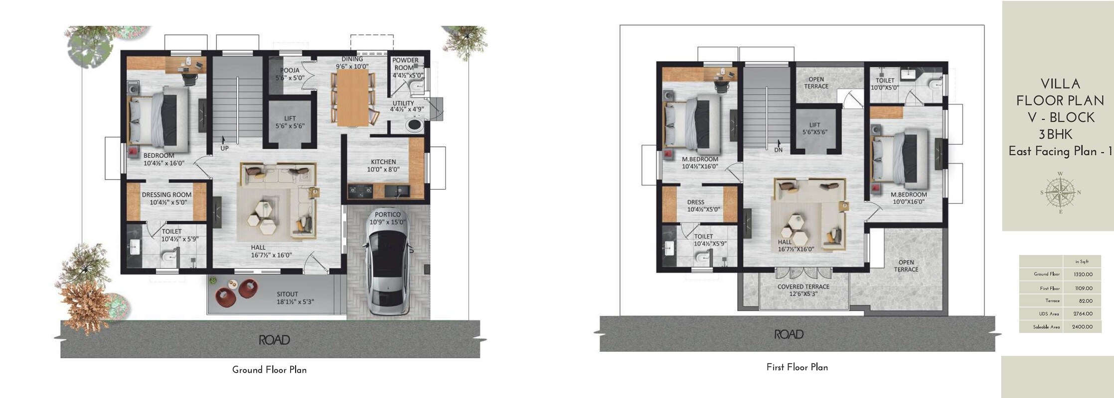 Floor plan of 3 BHK Villa - 2400 sq. ft. in Ananyas Nana Nani Homes Phase 7, Coimbatore