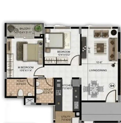2 BHK 932 Sq. Ft. Apartment