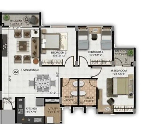 3 BHK 1024 Sq. Ft. Apartment