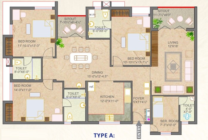 Floor plan of 3 BHK 2253 Sq. Ft. Apartment in Aradhana Greens, Dehradun
