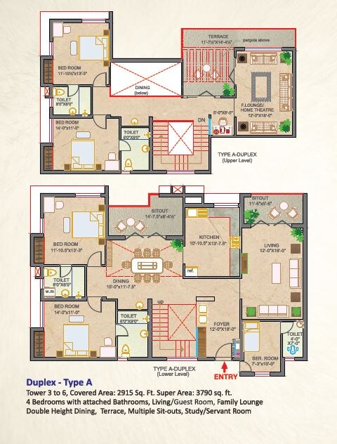 Floor plan of 4 BHK 3677 Sq. Ft. Apartment in Aradhana Greens, Dehradun