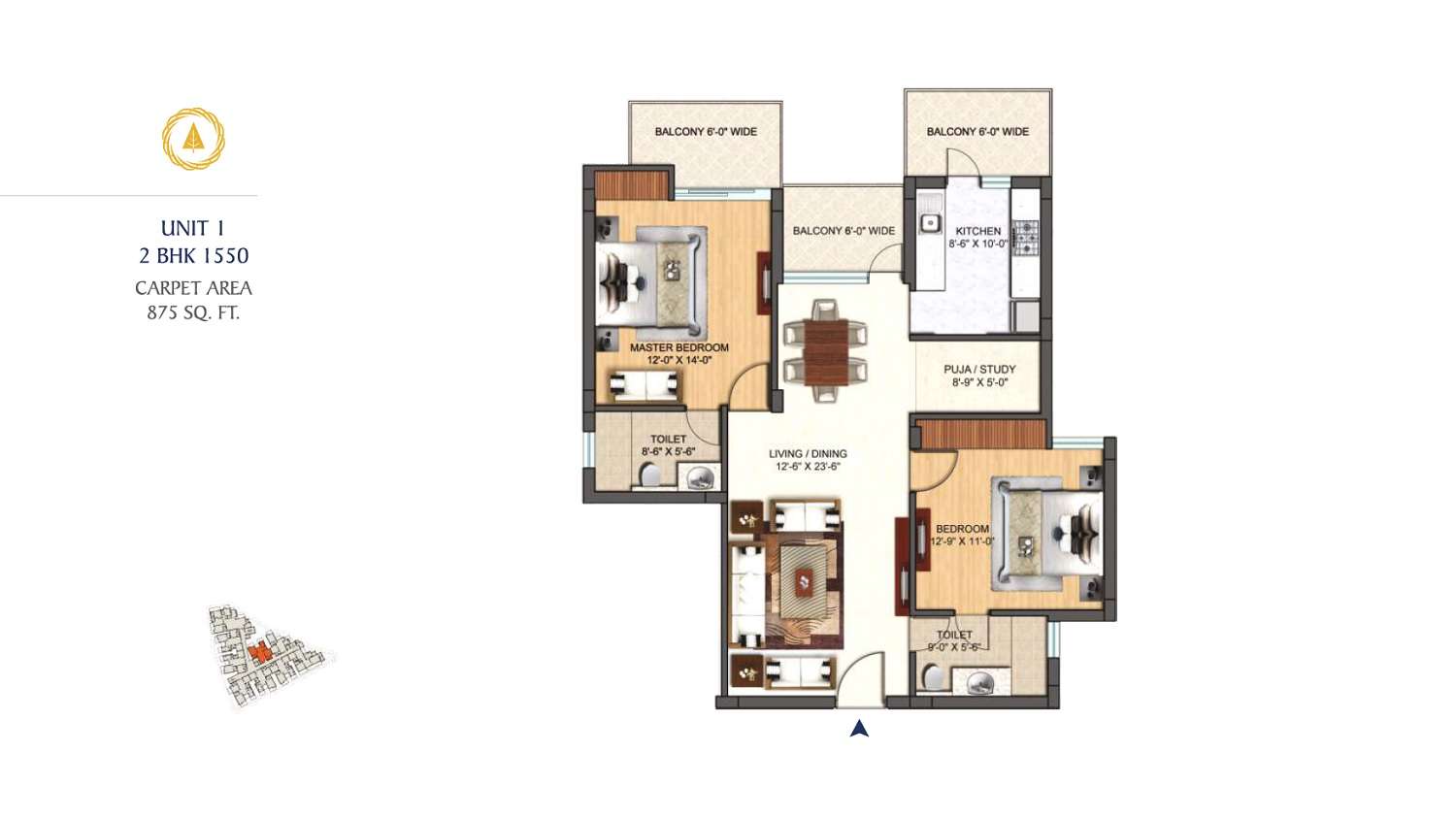 2 BHK 1550 Sq. Ft. Apartment in Best The Oriana