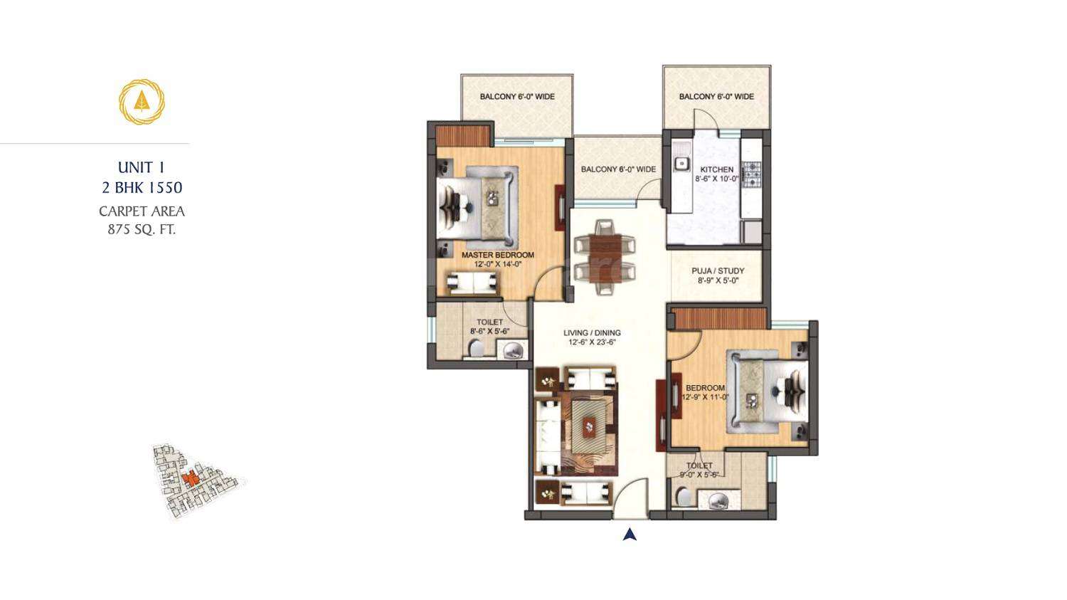 2 BHK 1550 Sq. Ft. Apartment in Best The Oriana