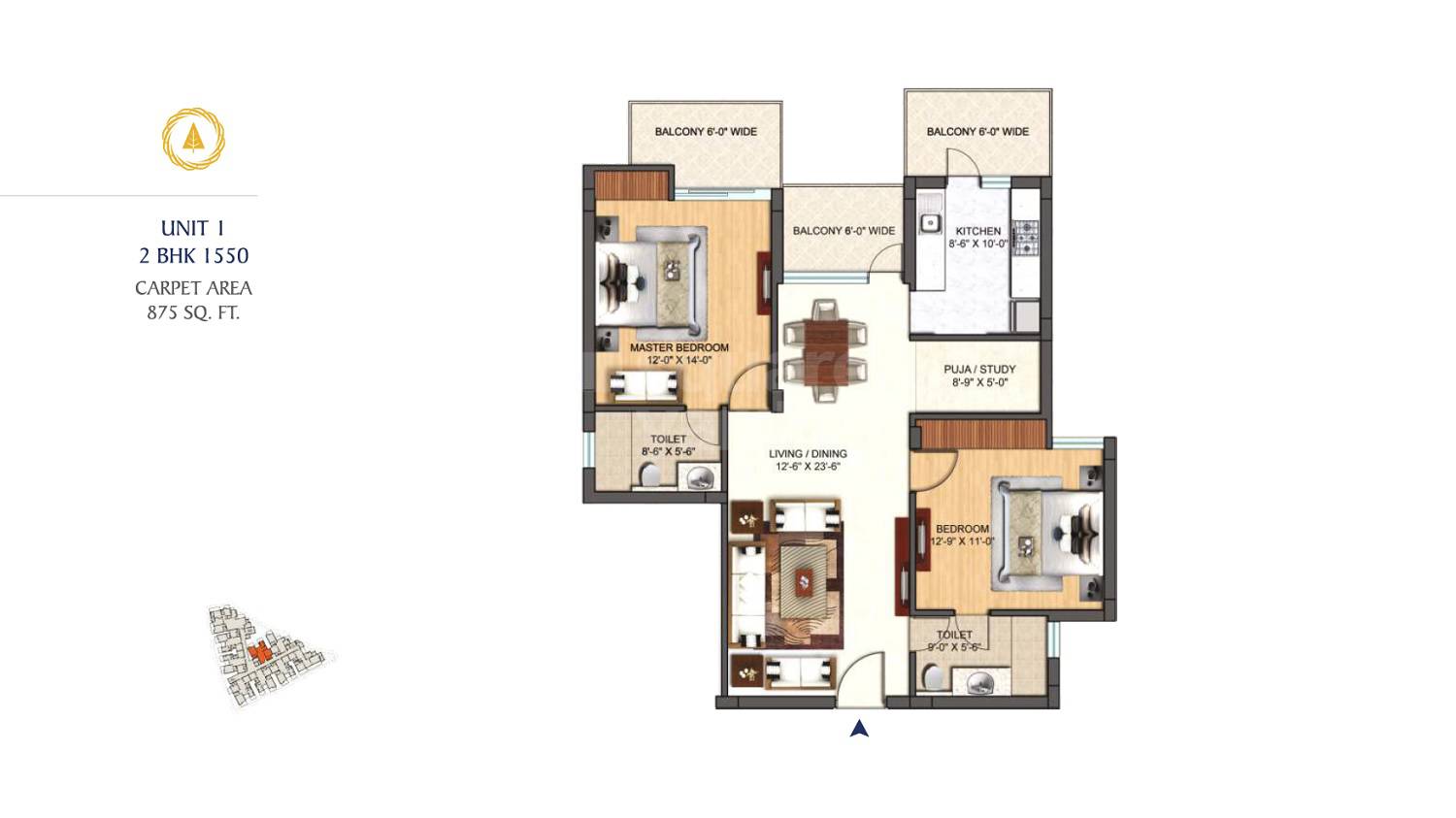 2 BHK 1550 Sq. Ft. Apartment