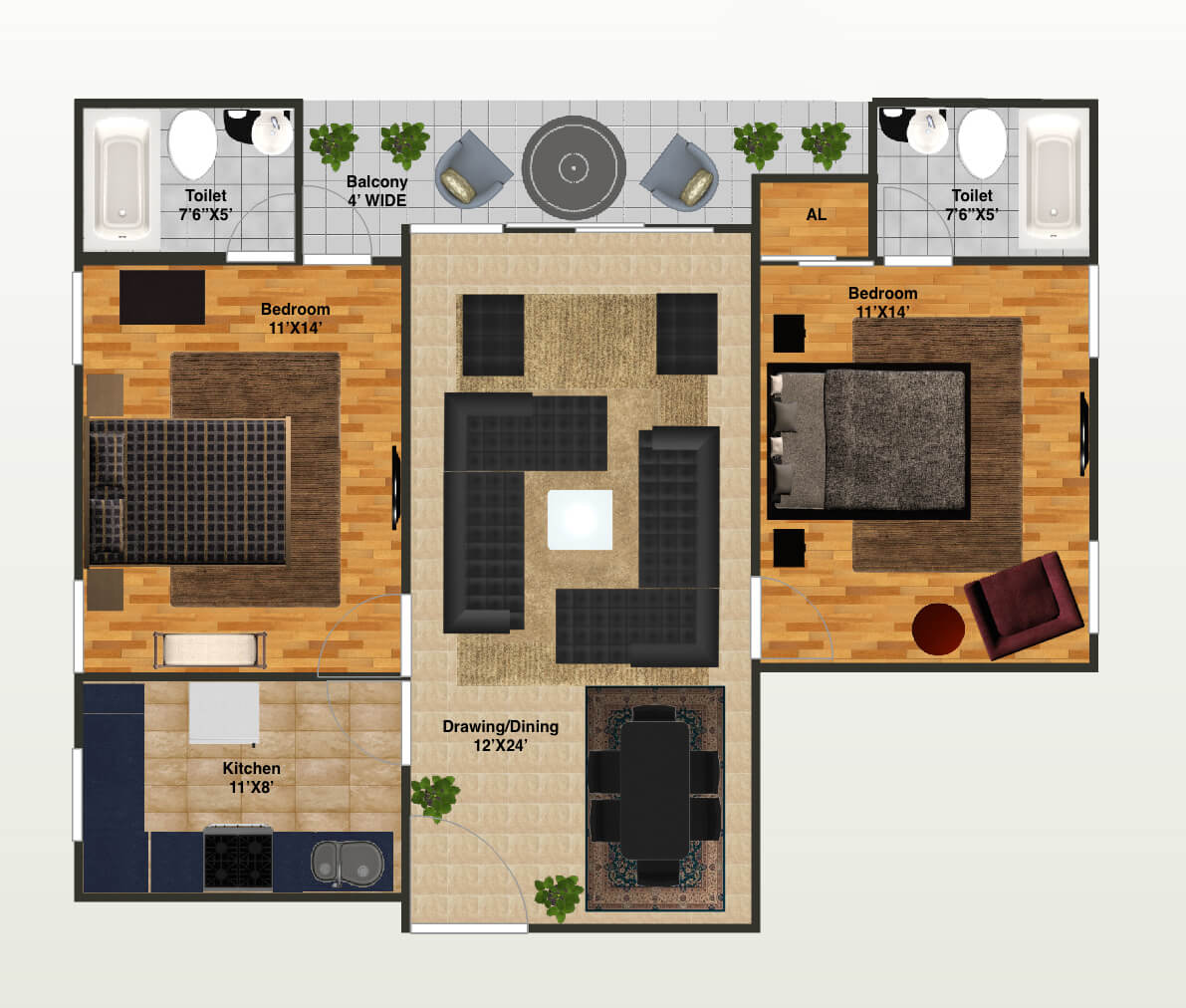 Floor plan of 2 BHK 1498 Sq. Ft. Apartment in Capital Greenz, Dehradun