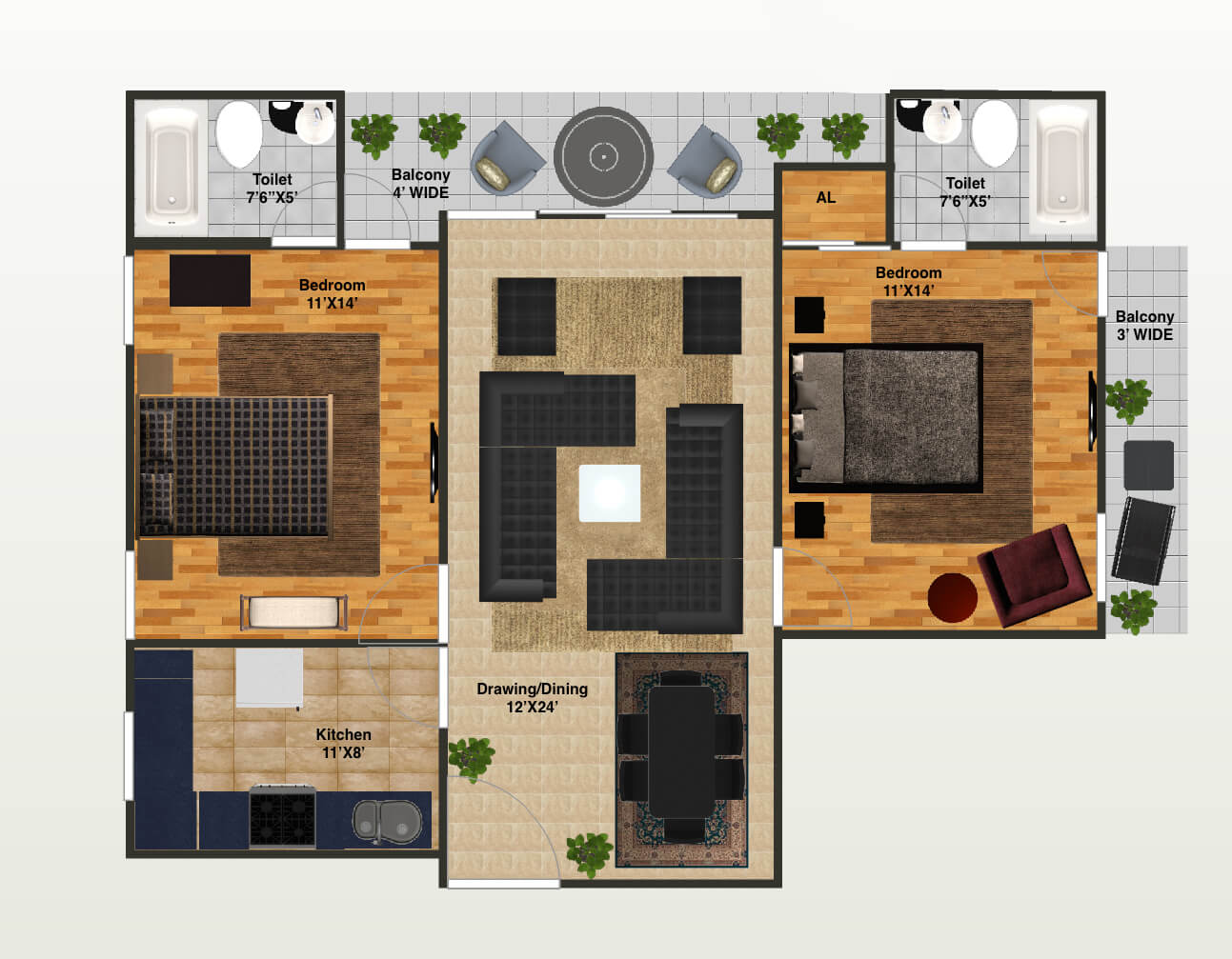 Floor plan of 2 BHK 1540 Sq. Ft. Apartment in Capital Greenz, Dehradun