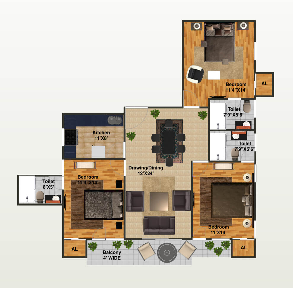 Floor plan of 3 BHK 1805 Sq. Ft. Apartment in Capital Greenz, Dehradun