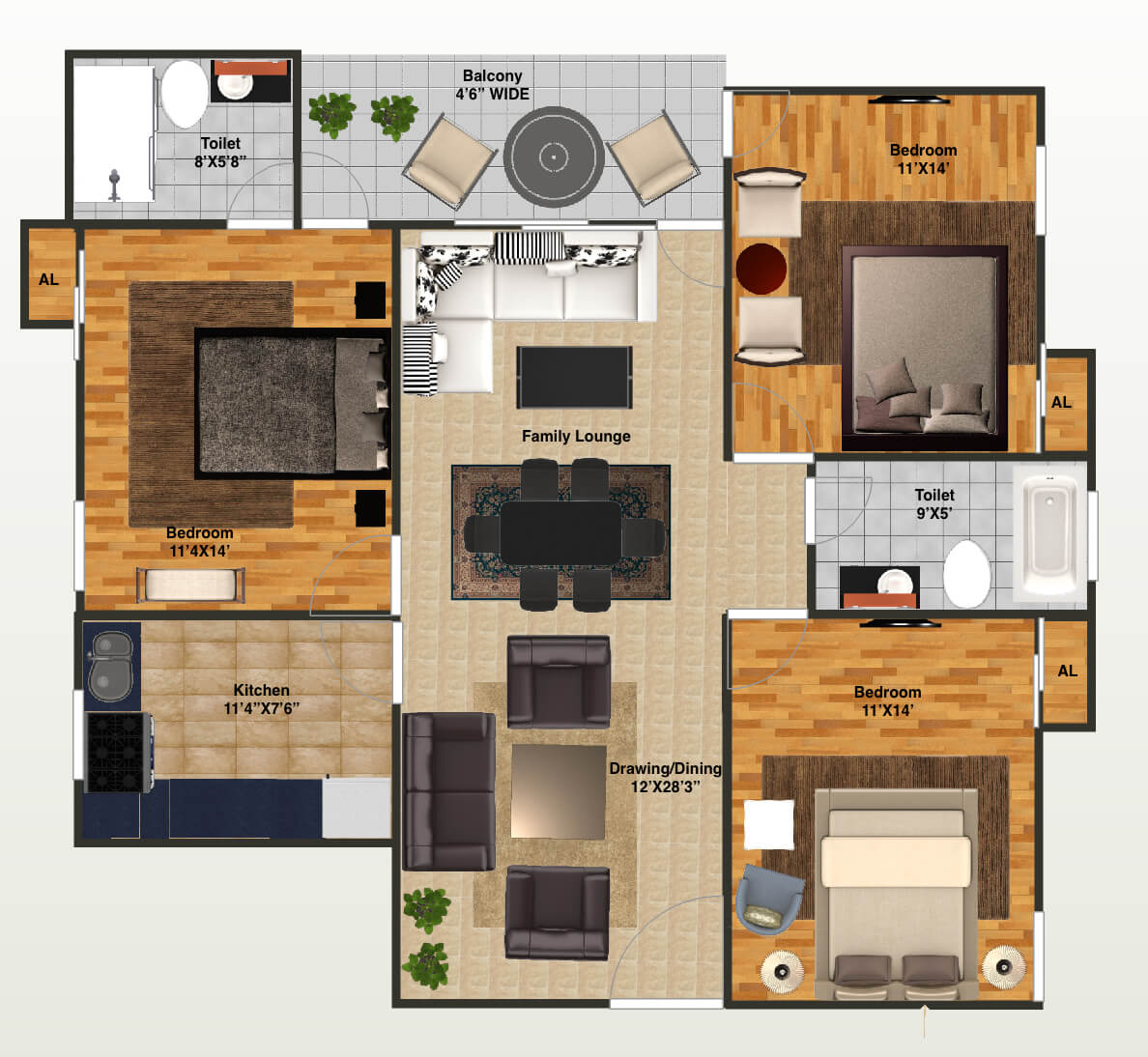 Floor plan of 3 BHK 1820 Sq. Ft. Apartment in Capital Greenz, Dehradun