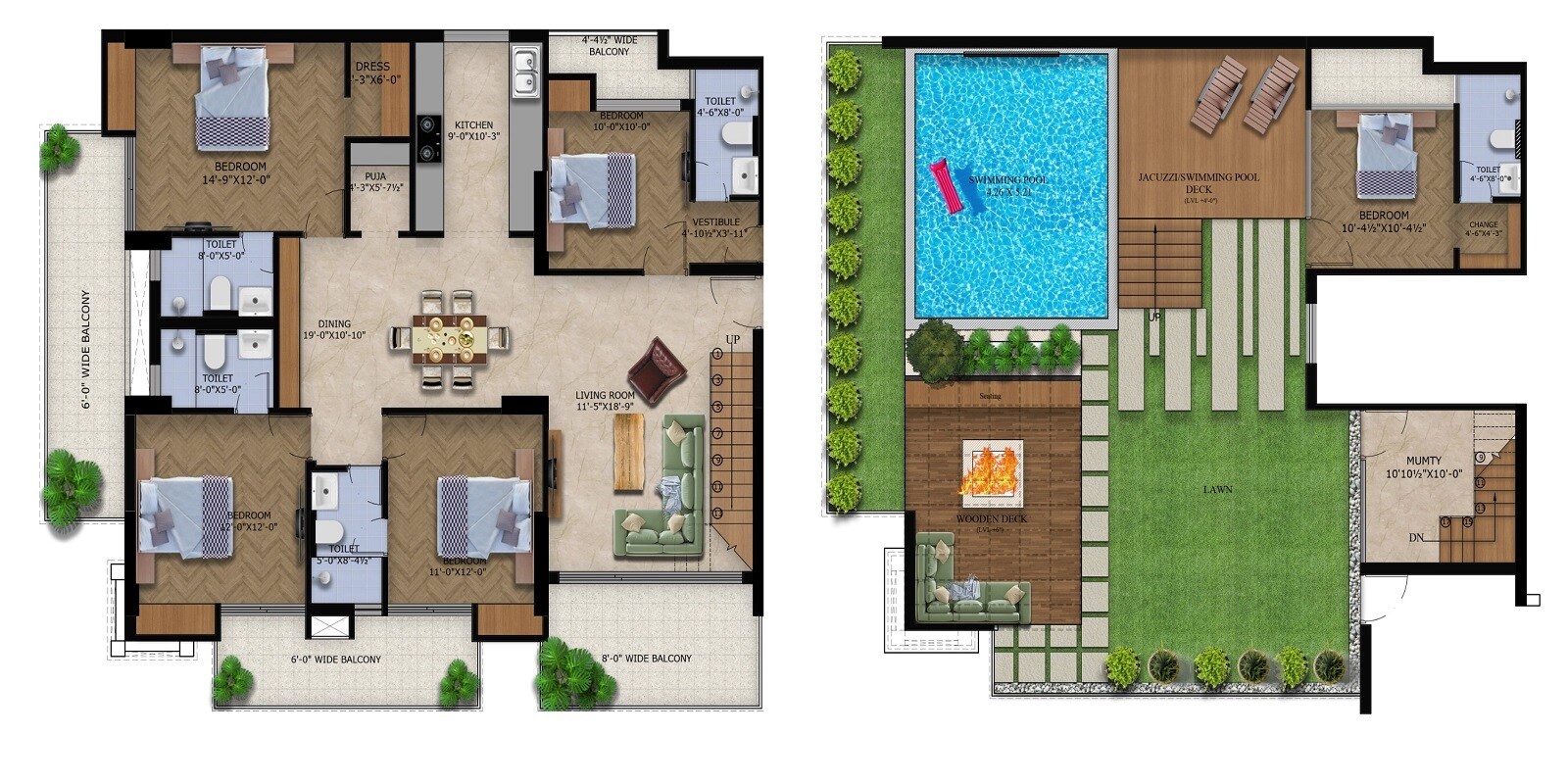 Floor plan of 4 BHK 4668 Sq. Ft. Penthouse in Capital Royal Casa, Dehradun