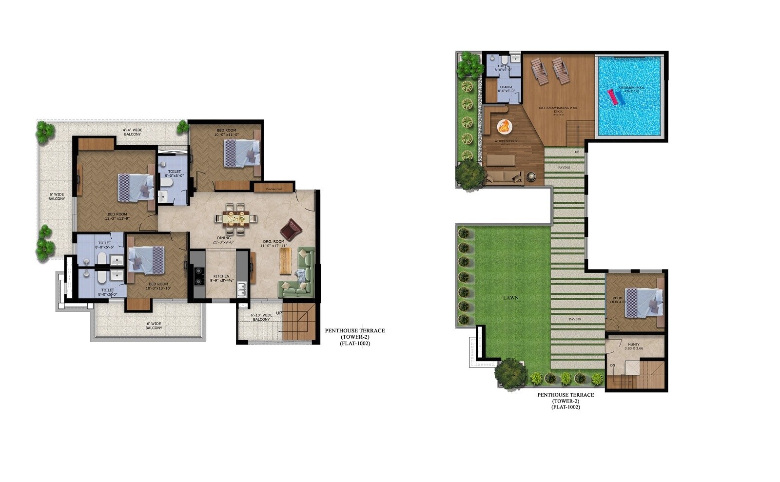 Floor plan of 4 BHK 4828 Sq. Ft. Penthouse in Capital Royal Casa, Dehradun
