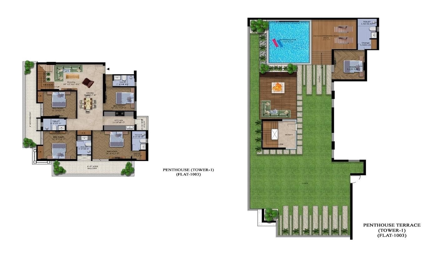 Floor plan of 4 BHK 4955 Sq. Ft. Penthouse in Capital Royal Casa, Dehradun