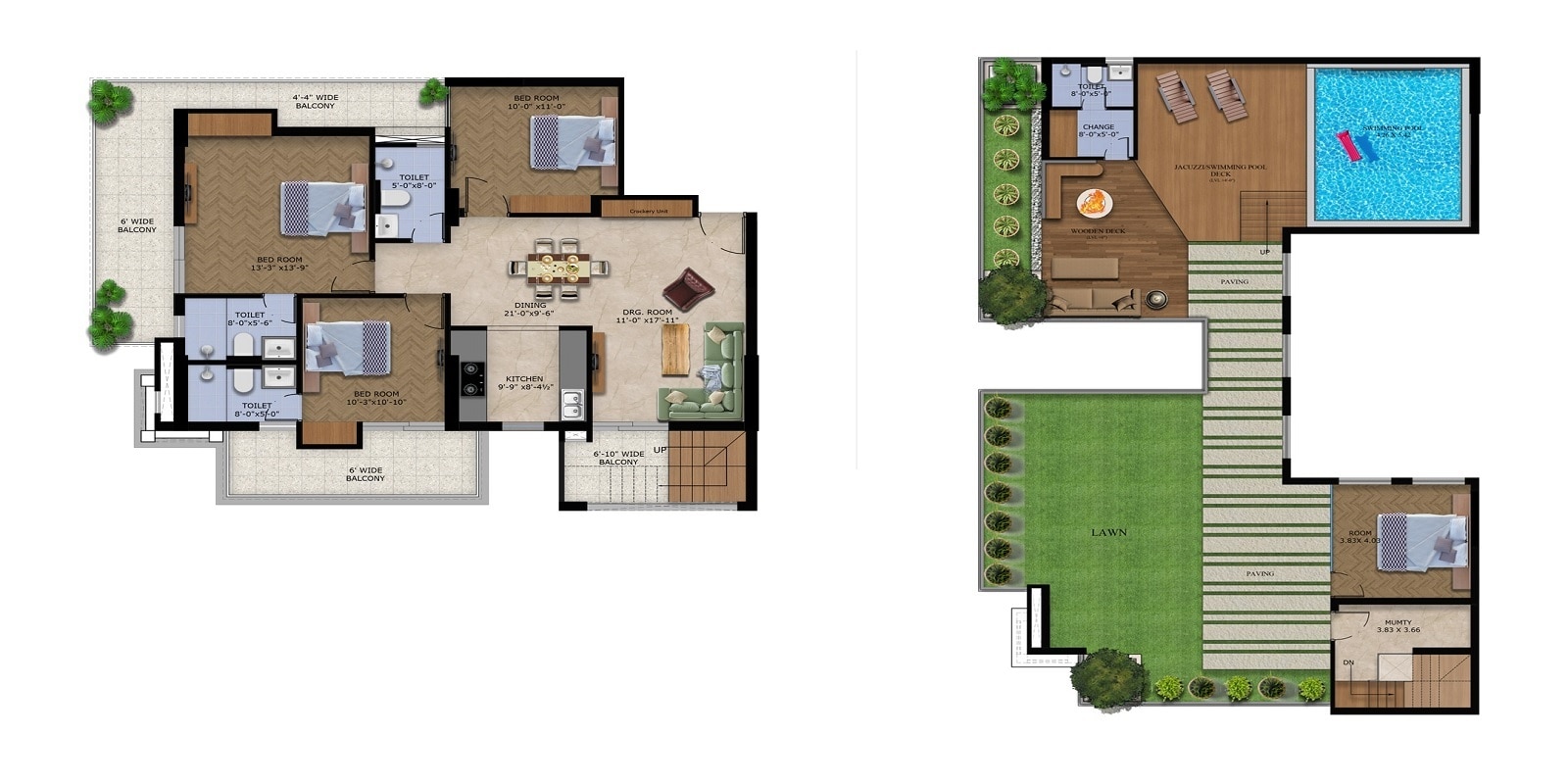 Floor plan of 4 BHK 4964 Sq. Ft. Penthouse in Capital Royal Casa, Dehradun