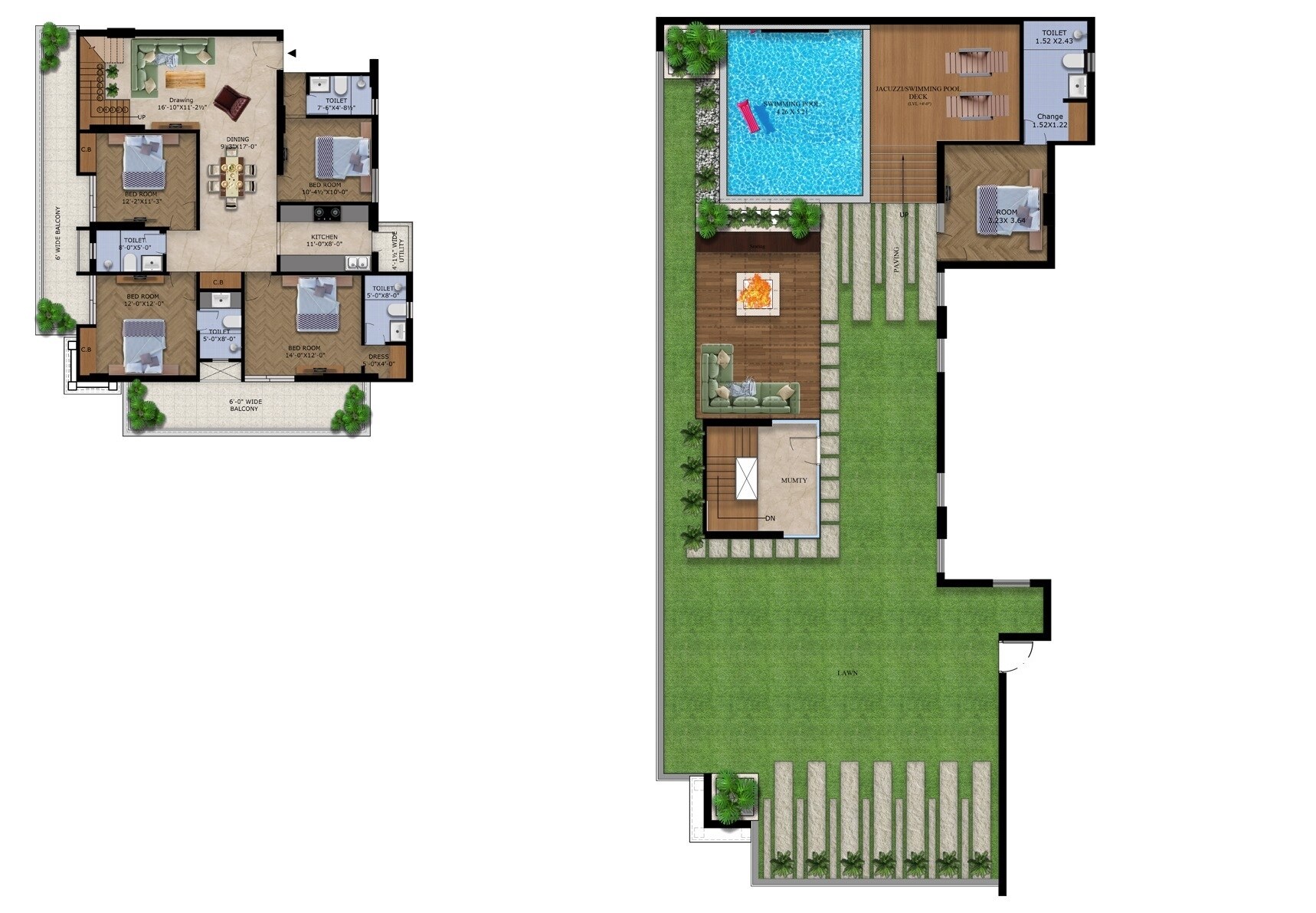 Floor plan of 4 BHK 5647 Sq. Ft. Penthouse in Capital Royal Casa, Dehradun