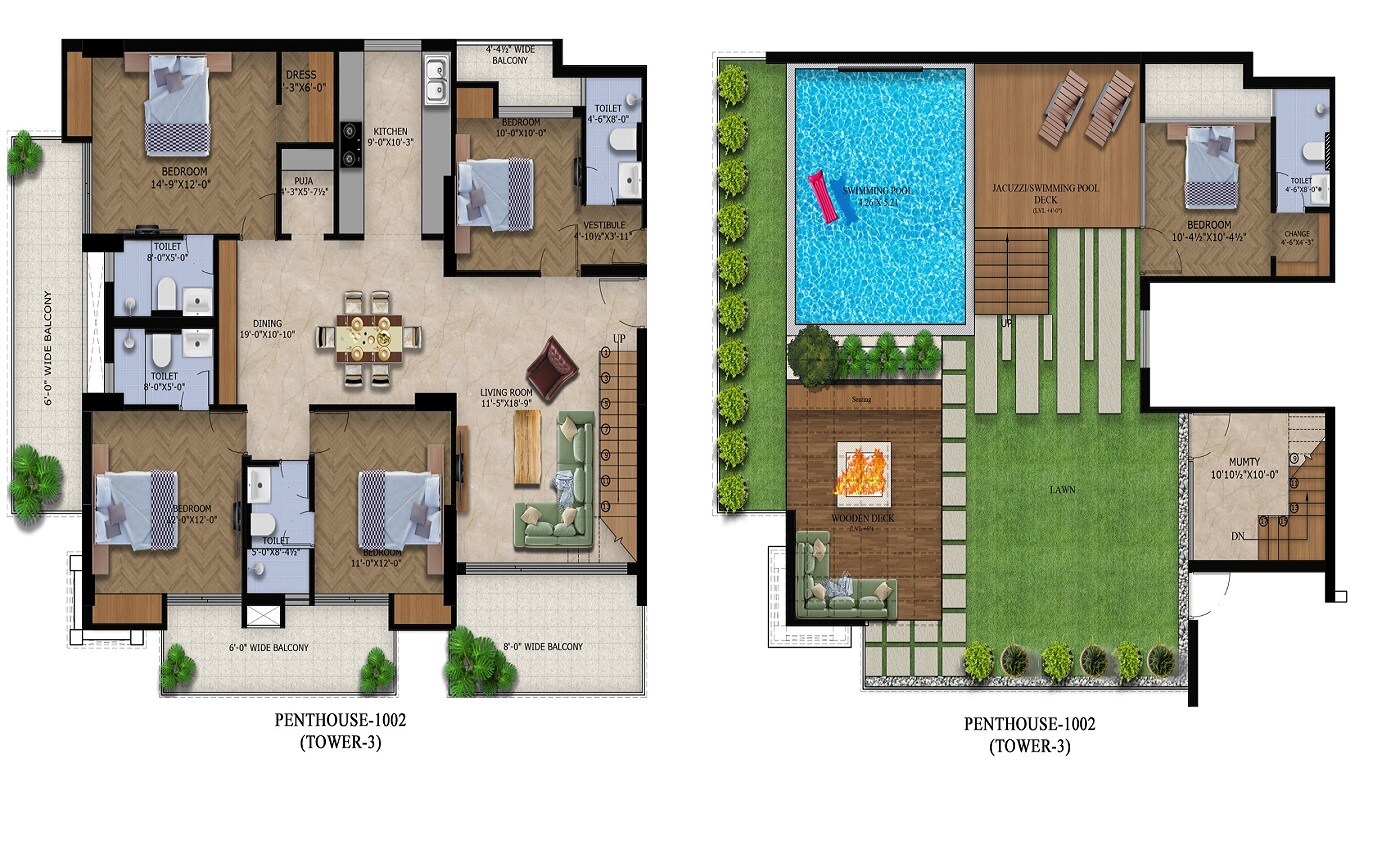 Floor plan of 4 BHK 5911 Sq. Ft. Penthouse in Capital Royal Casa, Dehradun
