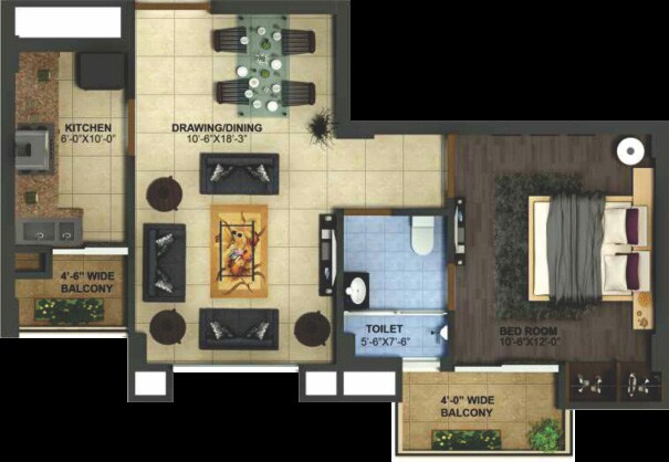 Floor plan of 1 BHK 790 Sq. Ft. Apartment in Lamane Impereial Heights, Dehradun