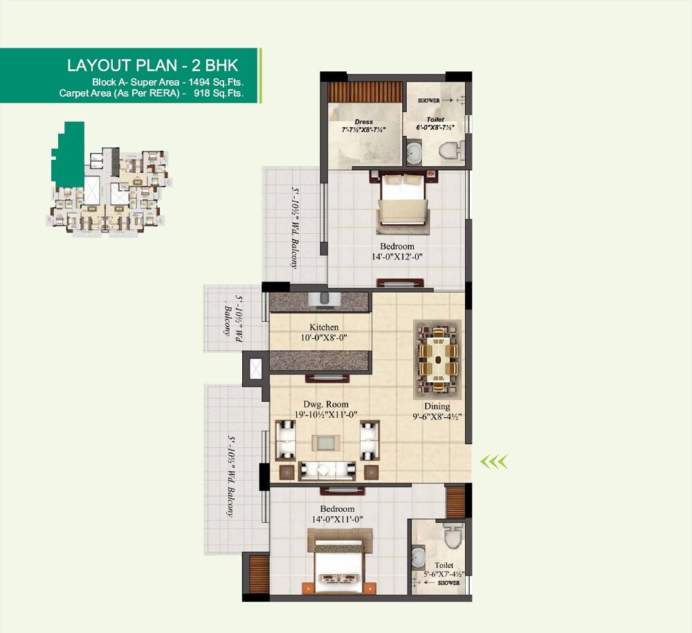Floor plan of 2 BHK 1494 Sq. Ft. Apartment in Mahalaxmi Lord Krishna Crest, Dehradun