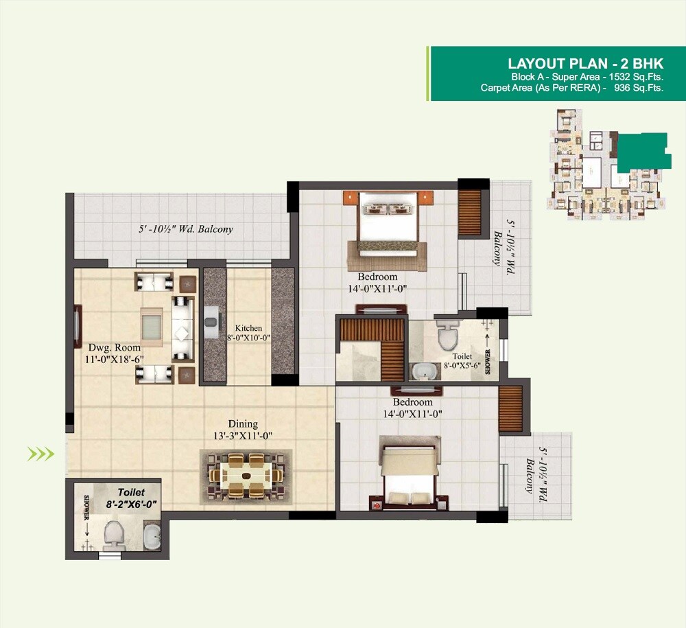 Floor plan of 2 BHK 1532 Sq. Ft. Apartment in Mahalaxmi Lord Krishna Crest, Dehradun