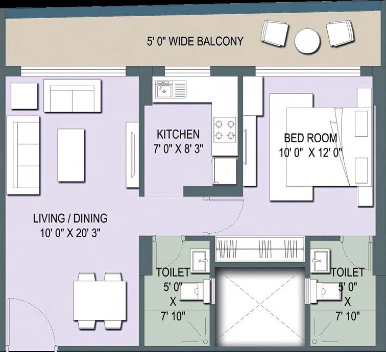 Floor plan of 1 BHK 900 Sq. Ft. Apartment in Pacific Golf Estate, Dehradun
