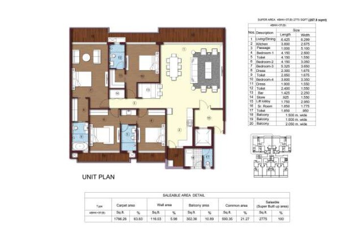 Floor plan of 4 BHK 2775 Sq. Ft. Apartment in Sikka Kimaya Greens Dehradun, Dehradun