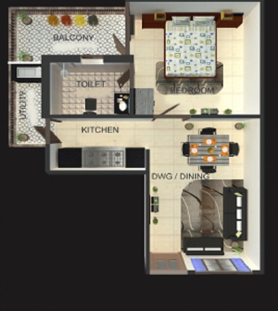 Floor plan of 1 BHK 521 Sq. Ft. Apartment in Sumeru Eastern Arc, Dehradun