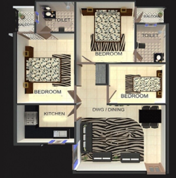 Floor plan of 2 BHK 1023 Sq. Ft. Apartment in Sumeru Eastern Arc, Dehradun