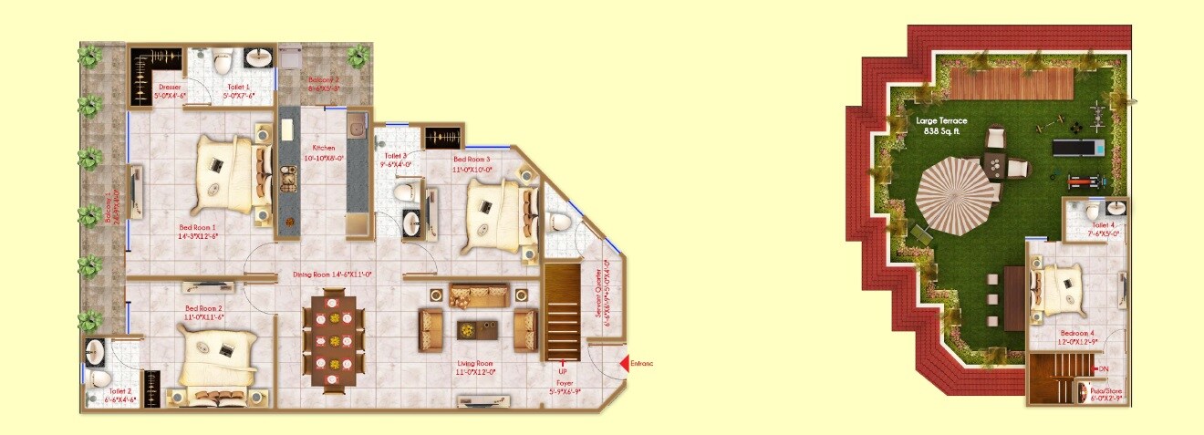 Floor plan of 4 BHK 3025 Sq. Ft. Penthouse in Windlass River Valley, Dehradun