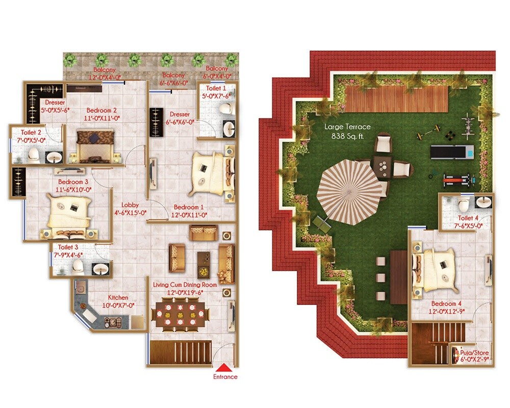 Floor plan of 4 BHK 2660 Sq. Ft. Penthouse in Windlass River Valley, Dehradun