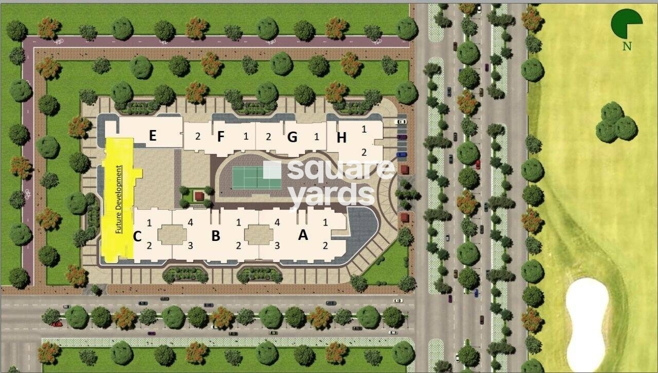 Garur-Golf-Island_an aerial view of a building with a train on it