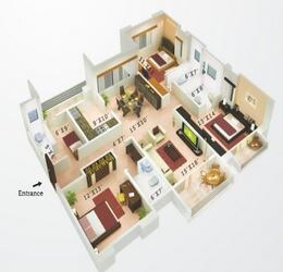 Floor plan of 3 BHK 1780 Sq. Ft. Apartment in Colors Housing Regalia, Delhi