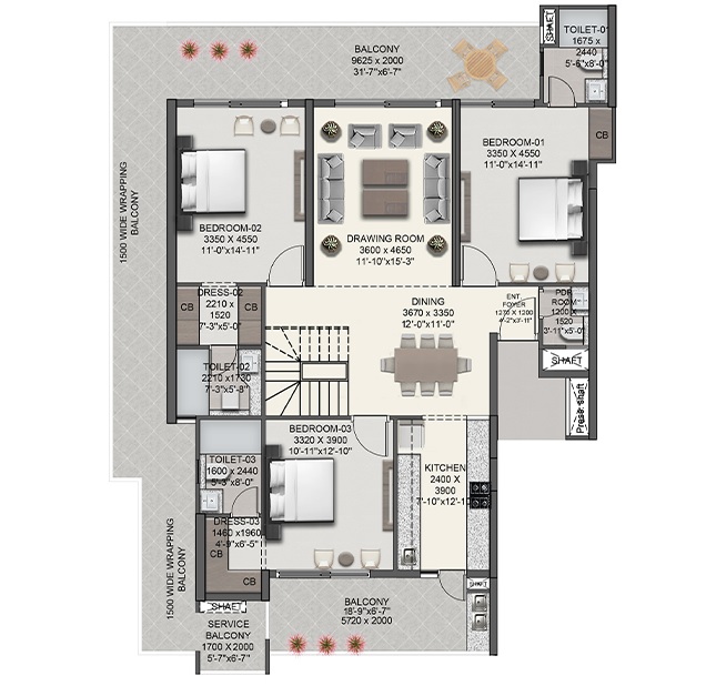 3 BHK 2450 Sq. Ft. Apartment in CRA Maxvel AL Vista