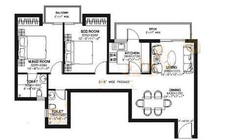Floor plan of 2 BHK 1379 Sq. Ft. Apartment in DLF Capital Greens Phase I And II, Delhi