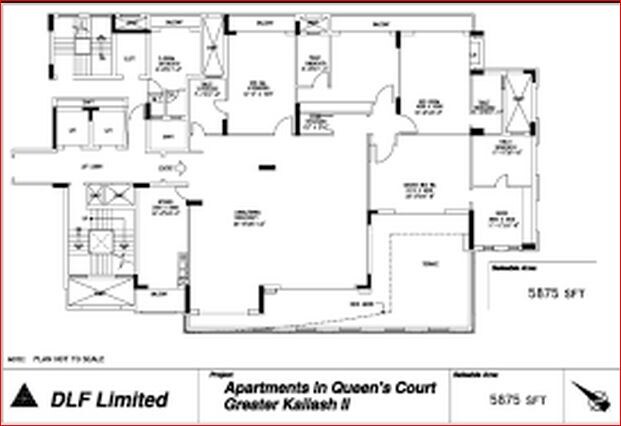 Floor plan of 4 BHK 5875 Sq. Ft. Apartment in DLF Queens Court, Delhi