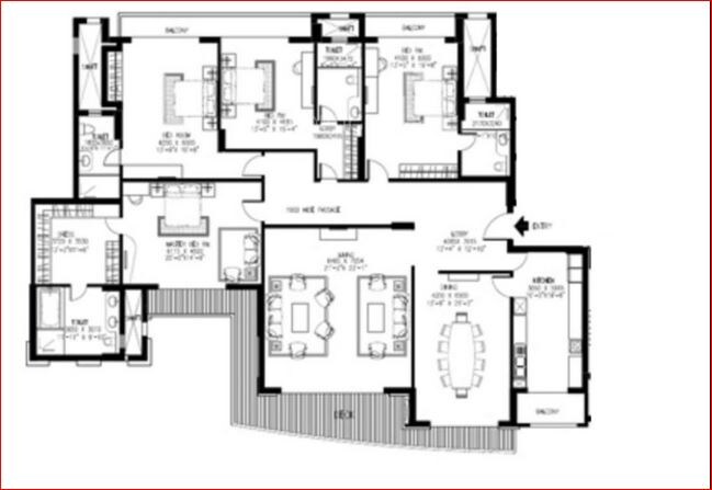 Floor plan of 5 BHK 8500 Sq. Ft. Apartment in DLF Queens Court, Delhi