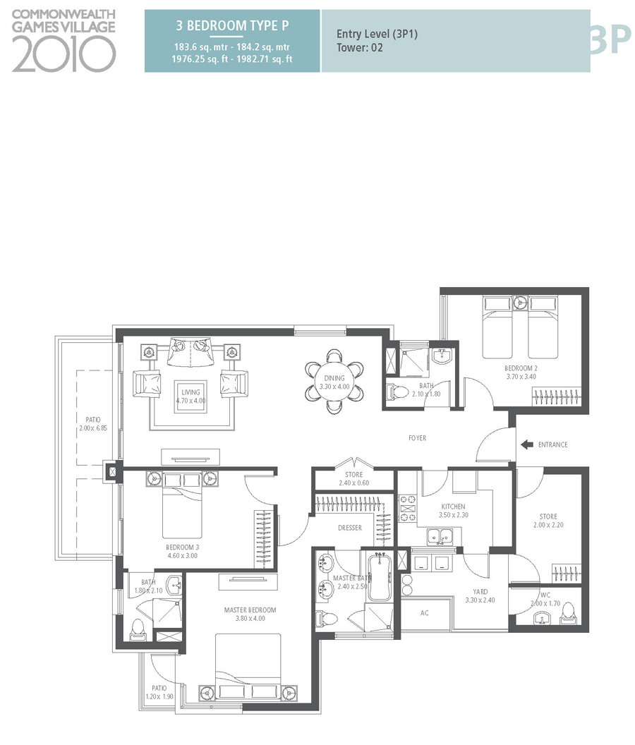 emaar mgf commonwealth games village apartment 3bhk 1981sqft