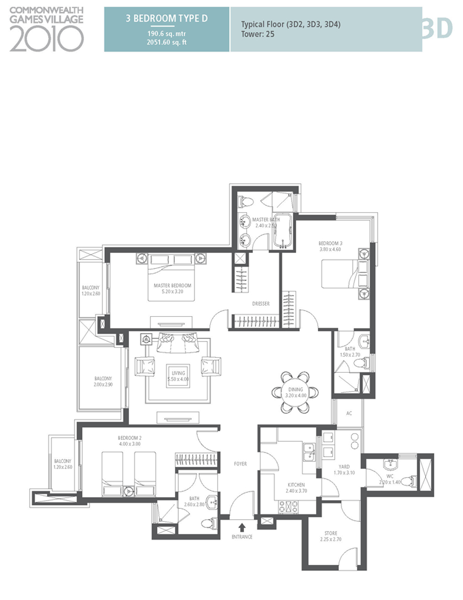 emaar mgf commonwealth games village apartment 3bhk 2051sqft
