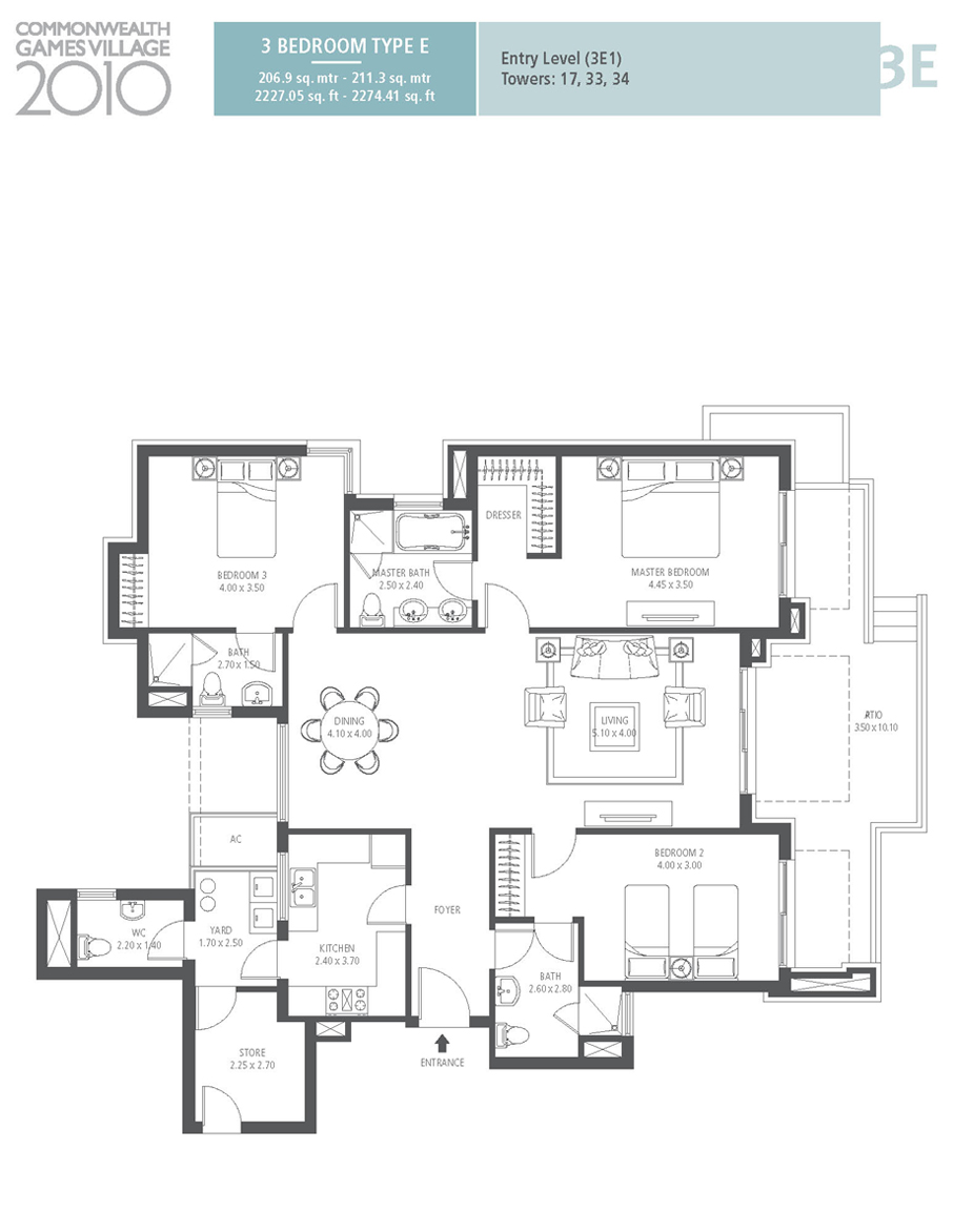 emaar mgf commonwealth games village apartment 3bhk 2230sqft