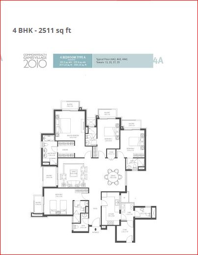 emaar mgf commonwealth games village apartment 4bhk 2511sqft
