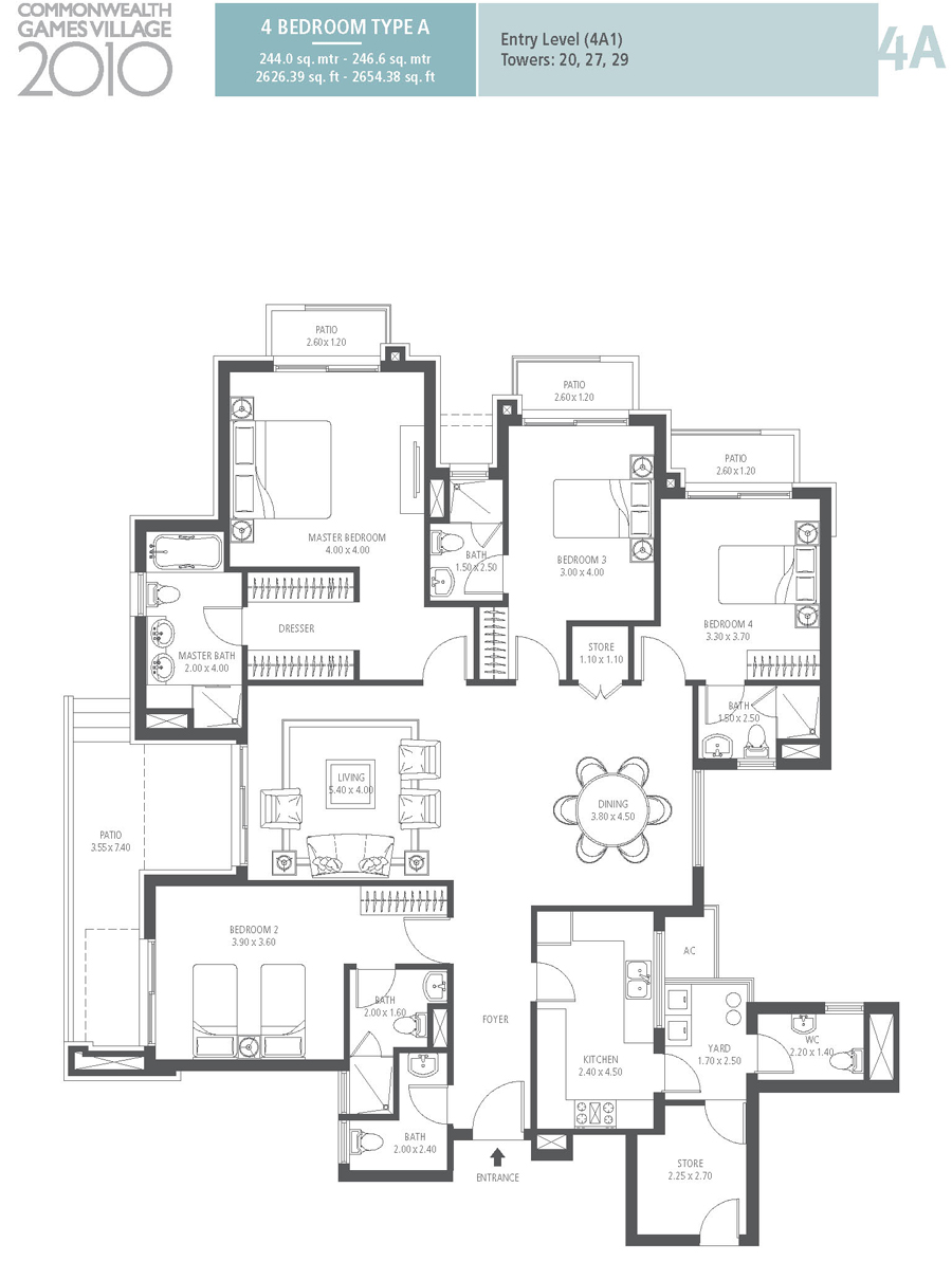 emaar mgf commonwealth games village apartment 4bhk 2654sqft