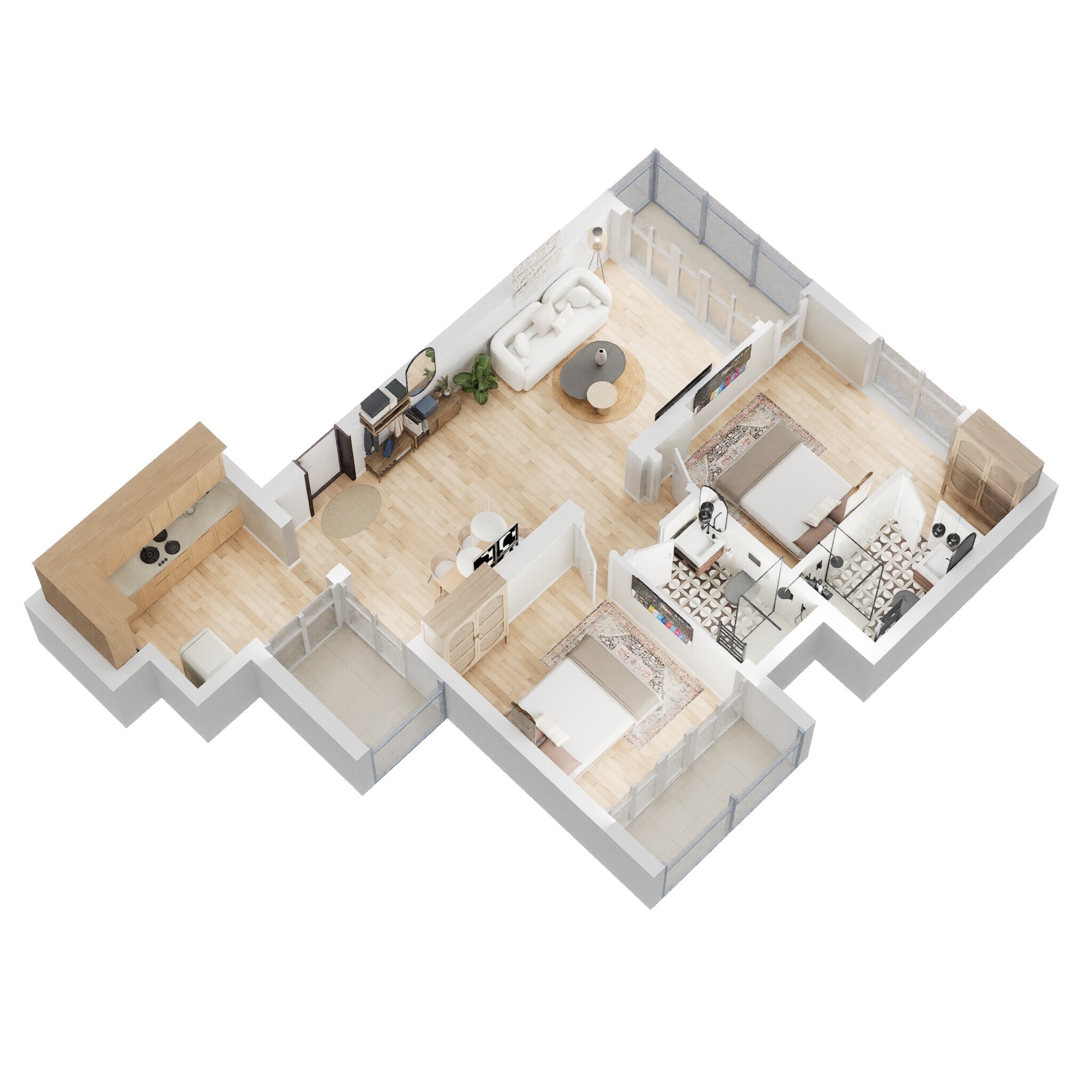 Floor plan of 2 BHK 976 Sq. Ft. Apartment in Godrej South Estate Okhla, Delhi
