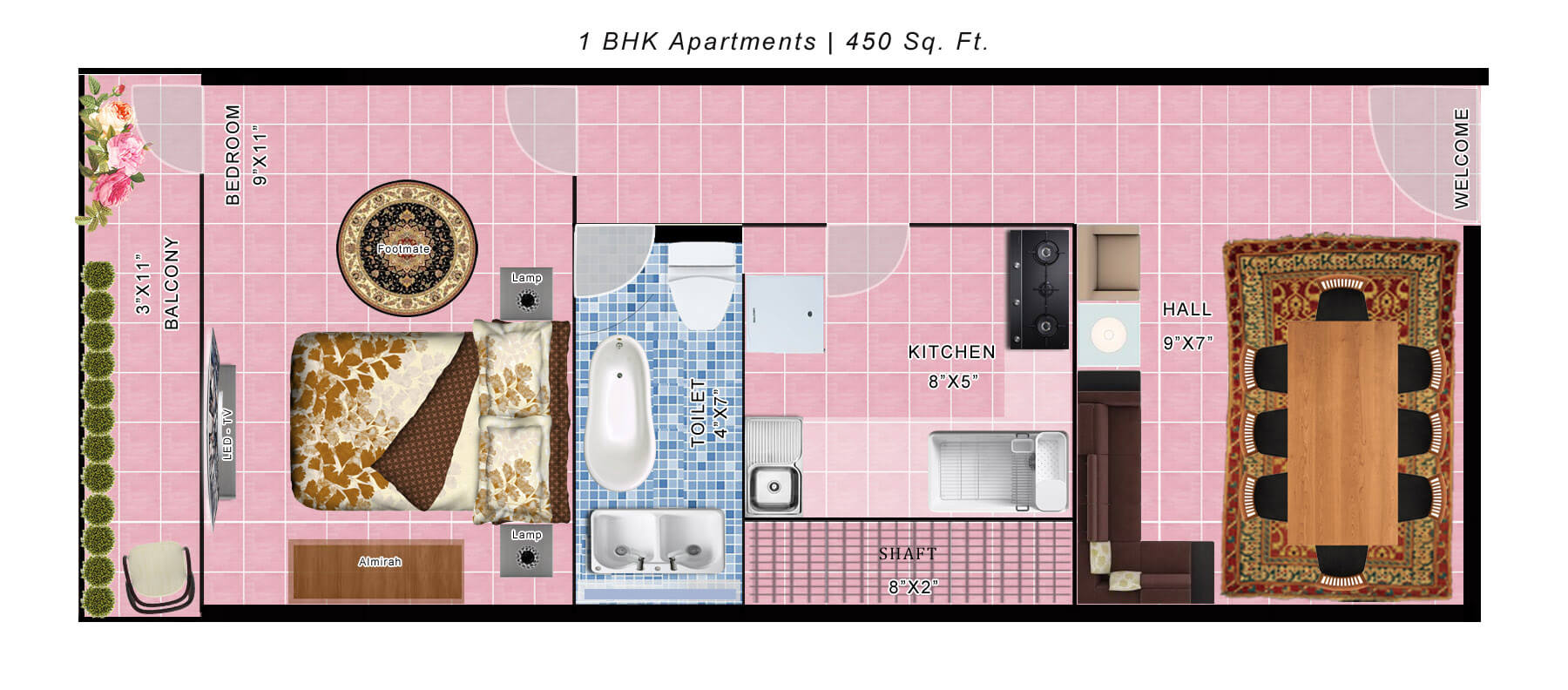 Floor plan of 1 BHK 450 Sq. Ft. Apartment in Habitech Group Habitech Apartments, Delhi