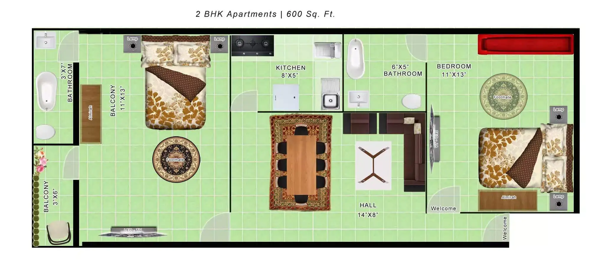 2 Bhk 600 Sq Ft Apartment