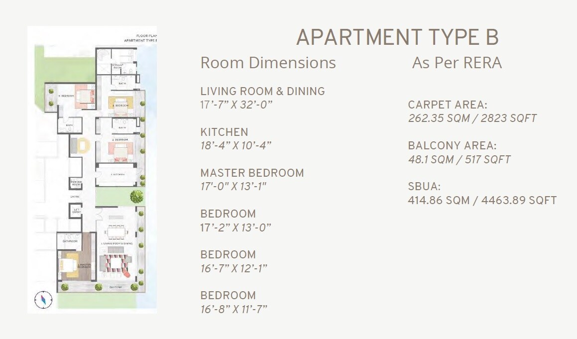 Floor plan of 4 BHK 4464 Sq. Ft. Apartment in Indo Rang Homes, Delhi