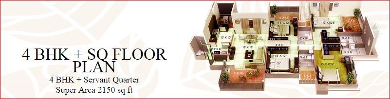 Floor plan of 4 BHK 2150 Sq. Ft. Apartment in Kamp Eden Heights, Delhi