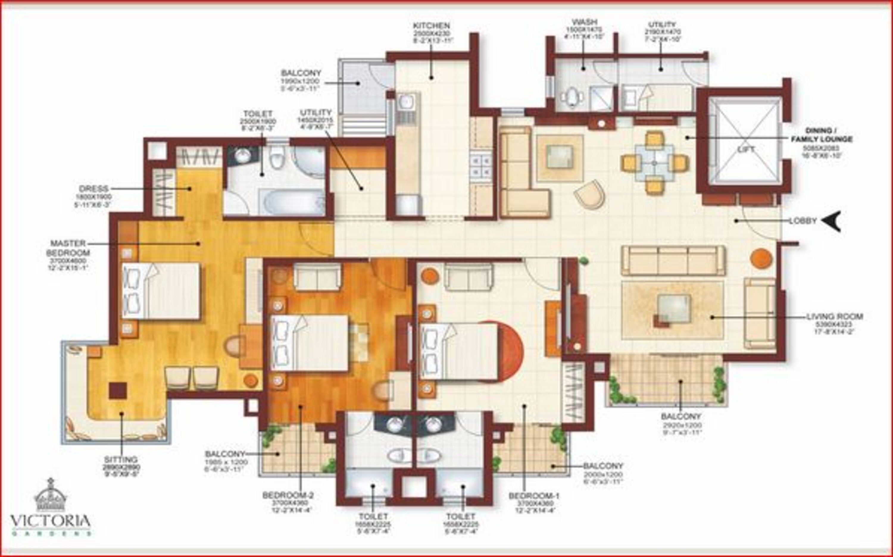 m2k victoria gardens apartment 3bhk 2485sqft